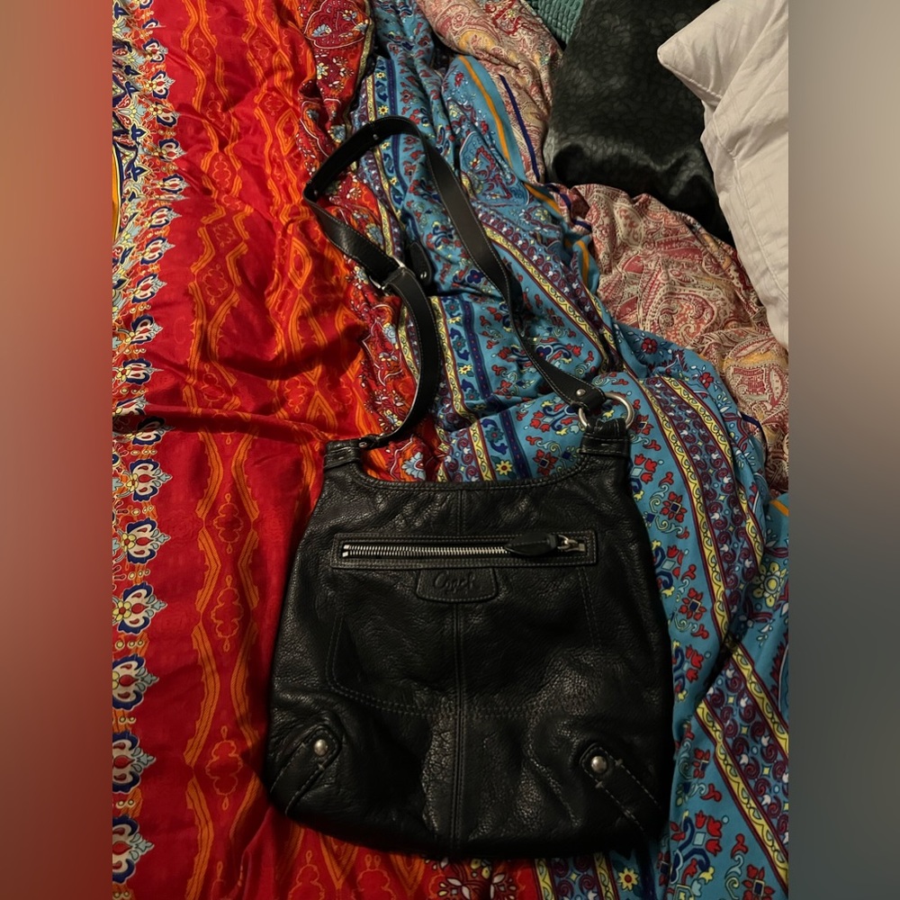 Black over the shoulder leather Coach Purse
